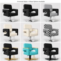 Fauteuil de barbier classique avec accoudoirs argentés et base ronde argentée pour salon de beauté, équipement de coiffure en gros