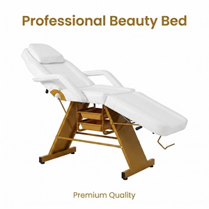 Lettino Estetico Regolabile con Telaio in Metallo Dorato, Spugna ad Alta Densità, Capacità 150KG, Lettino per Massaggi Facciali con Cassetto Portaoggetti per Salone e Spa - Product Image 1