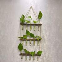 Nouveau style de terrarium suspendu en verre transparent à double étage pour la décoration intérieure, vases hydroponiques en verre et en cristal, vase mural en tube à essai