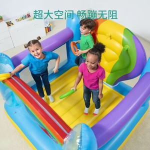 Trampolín Inflable Infantil para Interiores, Casa de Juegos de 220x90 cm, PVC Reforzado, Arcoíris, para Uso Doméstico - Product Image 1
