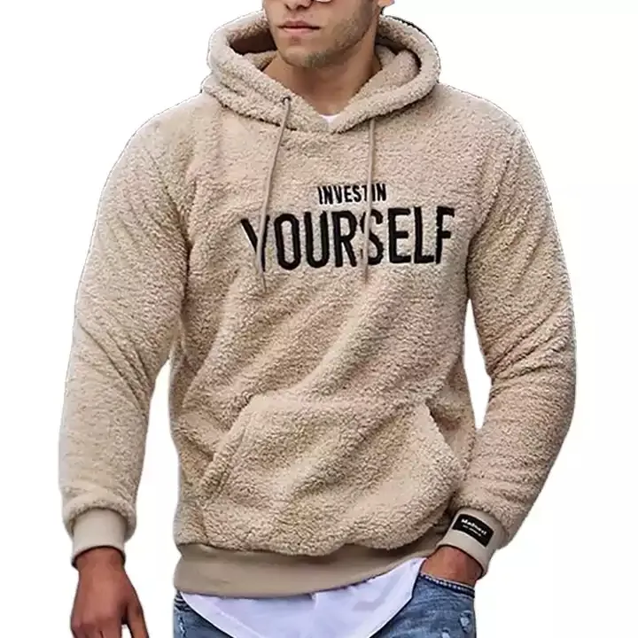 Wingtumarket men embroidery hoodies fleece training slim fit kangaroo pocket pullover plus size casual sherpa 5xl hoodie