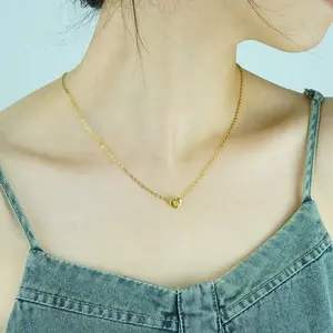 Fashionable Heart Shaped Letter Pendant Necklace 18k Gold Plated Stainless Steel Women's Clavicular Chain