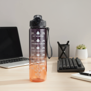 Bouteille d'eau de sport sans BPA de 32 oz (1 L) <span class=keywords><strong>avec</strong></span> marqueur de temps, <span class=keywords><strong>paille</strong></span> à boire directe, <span class=keywords><strong>filtre</strong></span> à tamis pour la salle de sport et le fitness - Product Image 4