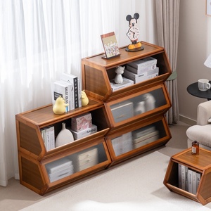 Armoire <span class=keywords><strong>de</strong></span> rangement rectangulaire multifonctionnelle empilable en bambou avec couvercle - <span class=keywords><strong>Organisateur</strong></span> <span class=keywords><strong>de</strong></span> chevet domestique pour articles divers - Product Image 3