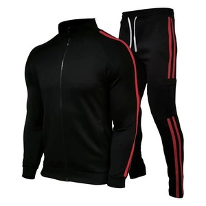 Ensemble de survêtement blanc pour homme avec veste zippée et pantalon, rayures noires, design sportif, polyester respirant, idéal pour l'automne - Product Image 3