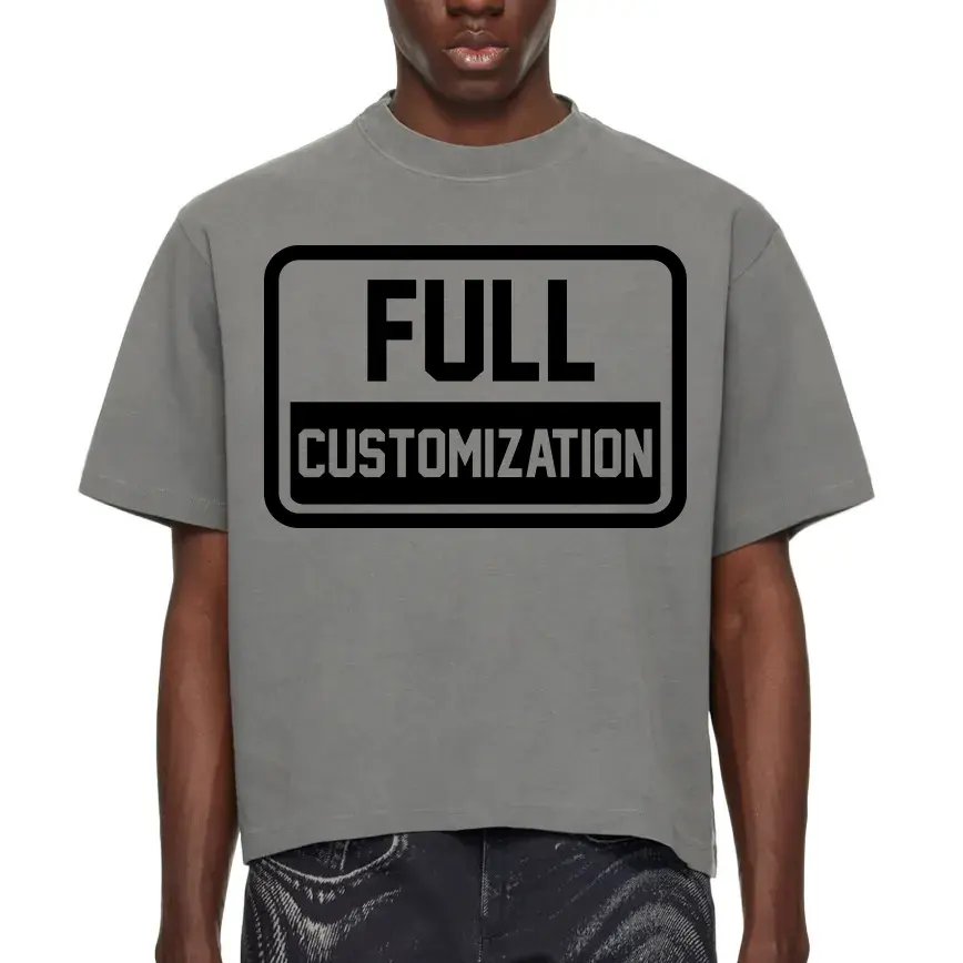 Camiseta masculina recortada pesada de grandes dimensões, camiseta personalizada com estampa de logotipo, ajuste quadrado, algodão em branco, camiseta para homens