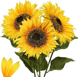 Grandes fleurs artificielles de tournesol et de lotus, 1 pièce, tête de fleur pleine de 8 pouces, tige longue de 33 pouces, en soie, pour remise de diplôme, mariage, Saint-Valentin - Product Image 1