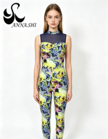 Justaucorps de danse pour femme adulte, imprimé numérique motif peinture à l'huile abstraite, col montant, dos à bretelles, en maille marine, Spandex/Nylon, pour scène de ballet