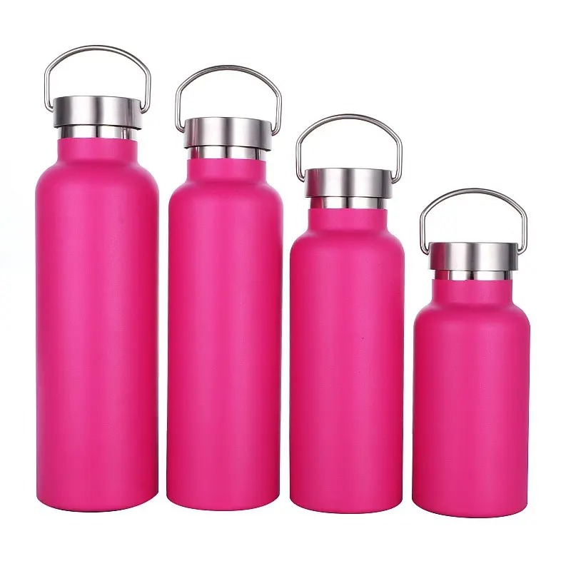 350ml 500ml 750ml 1l rose red powder coated soft touch stainless steel double wall vacuum flask thermos bottle with metal handle