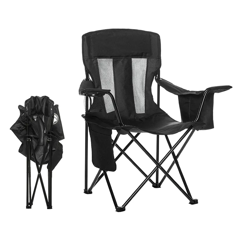 Outdoor High Quality Heavy Duty Steel Frame Mesh Fabric Luxury High Back Folding Travel Camping Chair With Carry Bag For Adults