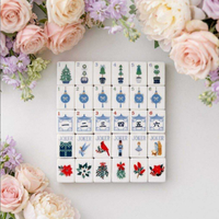 Mahjong américain de luxe moderne bleu écaille de tortue et lotus blanc, portable, sculpté à la main, en acrylique anglais multicouche