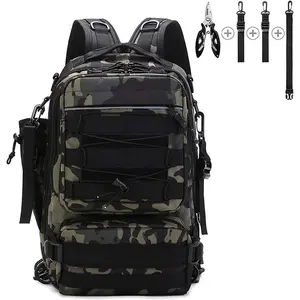 Custom Logo Oxford Fishing Backpack with Rod Holder Outdoor Tackle Storage Bags Large Capacity Fishing Gear Reels Lures Bagpack