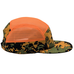 Gorra de béisbol trucker personalizada de malla naranja <span class=keywords><strong>Blaze</strong></span> con visera plana sin estructura para hombre, de secado rápido, camuflaje naranja, para campamento, deporte y running. - Product Image 3