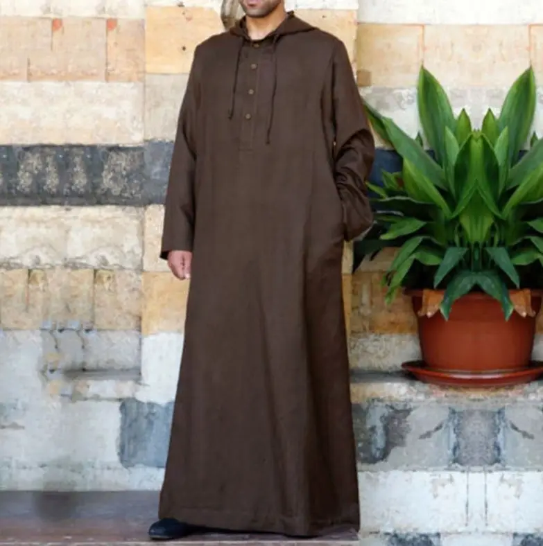 2021 New Muslim Herren Simple Long Herren Kapuzen hemd Islamische Kleidung Herren Muslim Robe