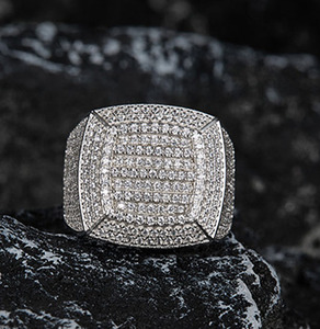 Men's 22K <b>Gold</b> Plated Moissanite <b>Cocktail</b> <b>Ring</b> Round Brilliant Cut Geometric Design Pave Setting Hiphop Style - Product Image 6