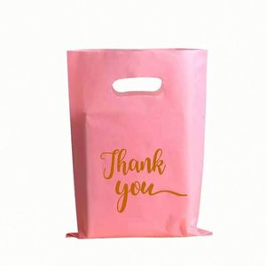 Customized Logo Die Cut Handle Foldable and Reusable Plastic Shopping Bag With <b>Pink</b> Shop Boutique Sizes for Carrying Goods - Product Image 4