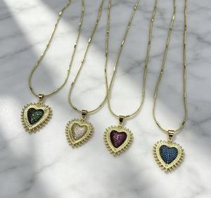 Collier pendentif cœur micro-pavé CZ coloré plaqué or 18 carats, charme cœur soleil vintage, bijoux de mode pour femmes - Product Image 5