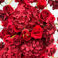 Rangkaian Bunga Hydrangea Mawar Merah Burgundy NIKA, Dekorasi Bunga Artificial untuk Acara Pernikahan dan Pesta