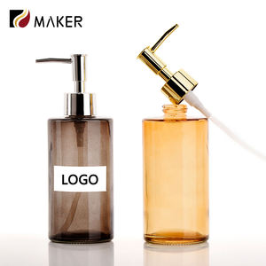 Récipient rond de distributeur de pompe de savon liquide de lavage de main en verre de luxe <span class=keywords><strong>330ml</strong></span> bouteille décorative de pompe de lotion de shampooing de remplacement de corps - Product Image 1