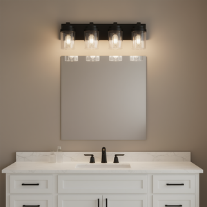 Lampada da Bagno Moderna a 5 Luci, Finitura Nera Opaca, Paralume in Vetro Trasparente, Montaggio a Superficie, Luce Bianca Calda 2700K - Product Image 2