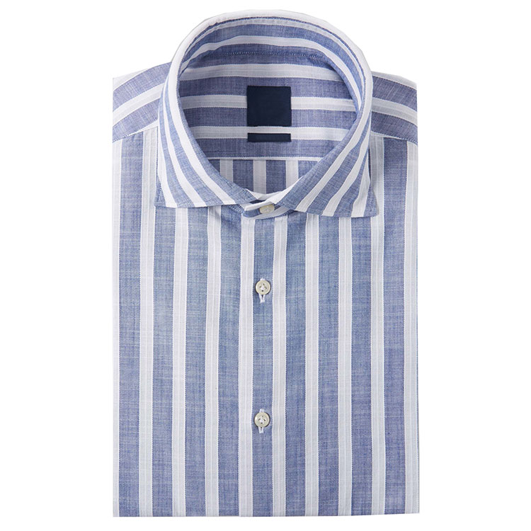 MTM Men's Elegant Tuxedo Shirts Slim Fit Pale Blue Wide Stripe Spread Collar Shell Button 100% Cotton Plus Size Formal Style