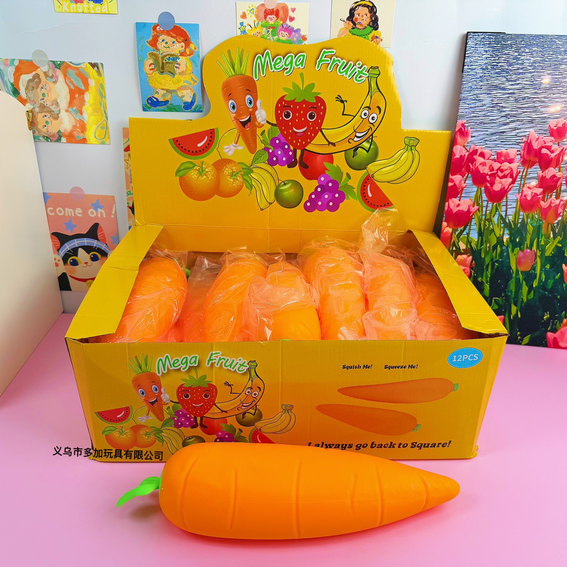 Lot de 12 jouets squishy carotte géante avec cadeau.