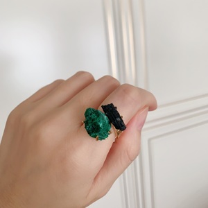 LS-B8081 Light Luxury 18k Gold Plated <strong>Ring</strong> Malachite Tourmaline Amethyst Two Stone <strong>Ring</strong> <strong>Resizable</strong> Women <strong>Ring</strong> for Weddings - Product Image 6