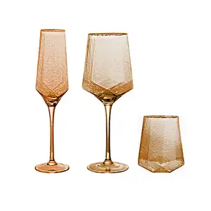 Persoanlased独特无铅玻璃器皿水晶酒杯棕色橙色酒杯钻石系列酒杯