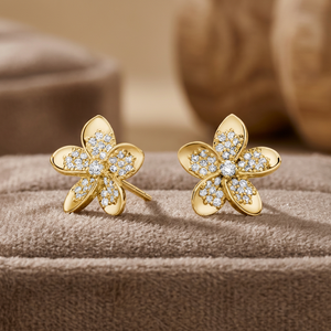 Round Lab Grown Diamond Floral Stud <b>Earrings</b> Trendy <b>Wedding</b> Rhodium Plated 10K 14K 18K Gold 925 935 <b>Silver</b> - Product Image 1