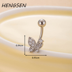 HENGSEN Gioielli per <span class=keywords><strong>Ombelico</strong></span> <span class=keywords><strong>all</strong></span>'Ingrosso in <span class=keywords><strong>Argento</strong></span>, Oro, Acciaio Inossidabile Placcato Oro 18K con Zirconi a Forma di Farfalla per Matrimonio - Product Image 2