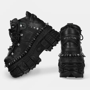 Zapatos de Plataforma Góticos Oscuros de Primavera y Otoño con Suela Gruesa, Estilo Punk con Remaches Metálicos y Aumento de Altura para Mujer - Product Image 3