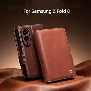 Étui de protection intégral antichoc en cuir véritable fait main avec portefeuille magnétique pour Samsung Z Fold 8 - Product Image 1