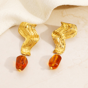 Pendientes Colgantes Ondulados Chapados en Oro con Gema de Resina, Joyería de Moda para Fiesta - Product Image 2
