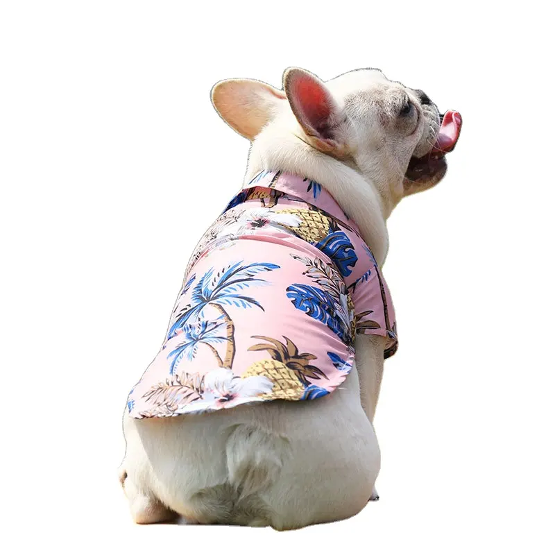 Small and medium-sized dog beach pineapple shirt Hawaiian pet dog cat golden fur spring and summer clothing