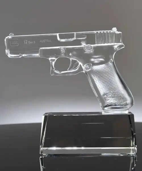 Hitop Pistolet Personnalisé de Haute Qualité Modèle Forme 3D K9 Crystal Gun Trophy Awards Conception Unique pour Aouvenirs