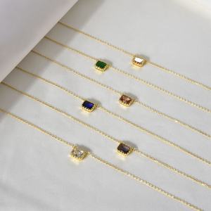 Gargantilla de circón de colores de 12 meses, Collar de plata de ley 925, colgante cuadrado chapado en oro de 18 quilates, collar de piedra natal - Product Image 4