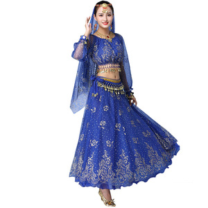 Ropa de actuación de vientre de danza India gasa de manga larga falda larga traje de actuación de escenario femenino - Product Image 5