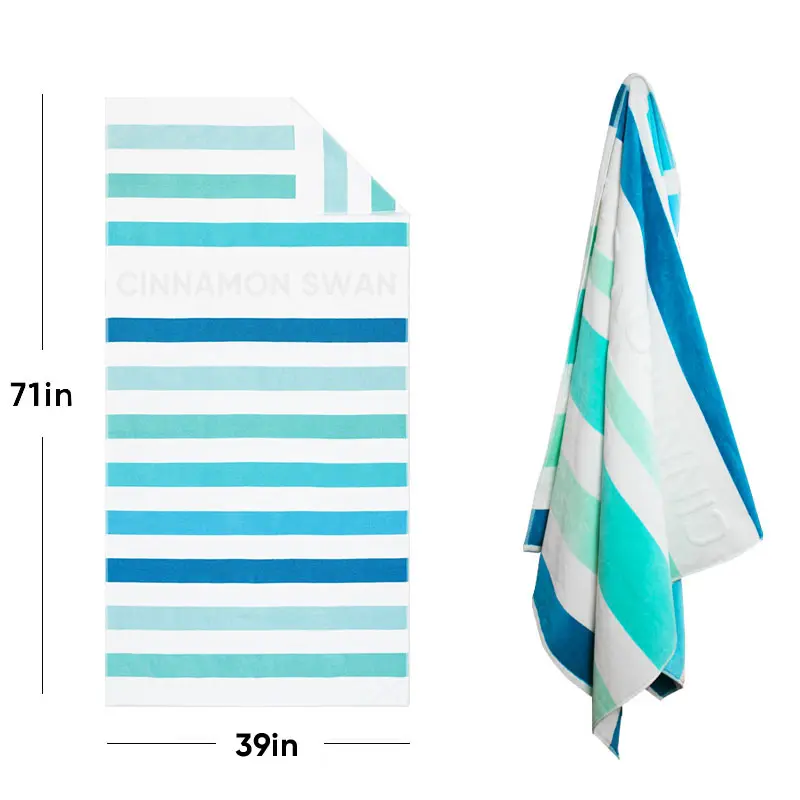 समुद्रतट तैराकी कपास समुद्रतट तौलिया त्वरित सुखाने वाली धारियां प्रतिक्रियाशील कस्टम प्रिंटिंग कट ऊन स्नान रेत मुक्त समुद्रतट तौलिया