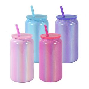 Sublimation Blank 16Oz Glitter Rainbow Paint Stainless Steel Double Wall Insulated Colorful <b>Drink</b> Can Tumbler Mug Cup With <b>Straw</b> - Product Image 1