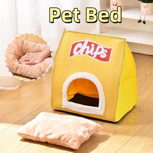 Nieuwe Cartoon Aardappelchip Opvouwbare Waterdichte Bedden Voor Huisdieren Inklapbare Fluwelen Algemene Kattennest Hondenbed Voor Huisdieren - Product Image 2