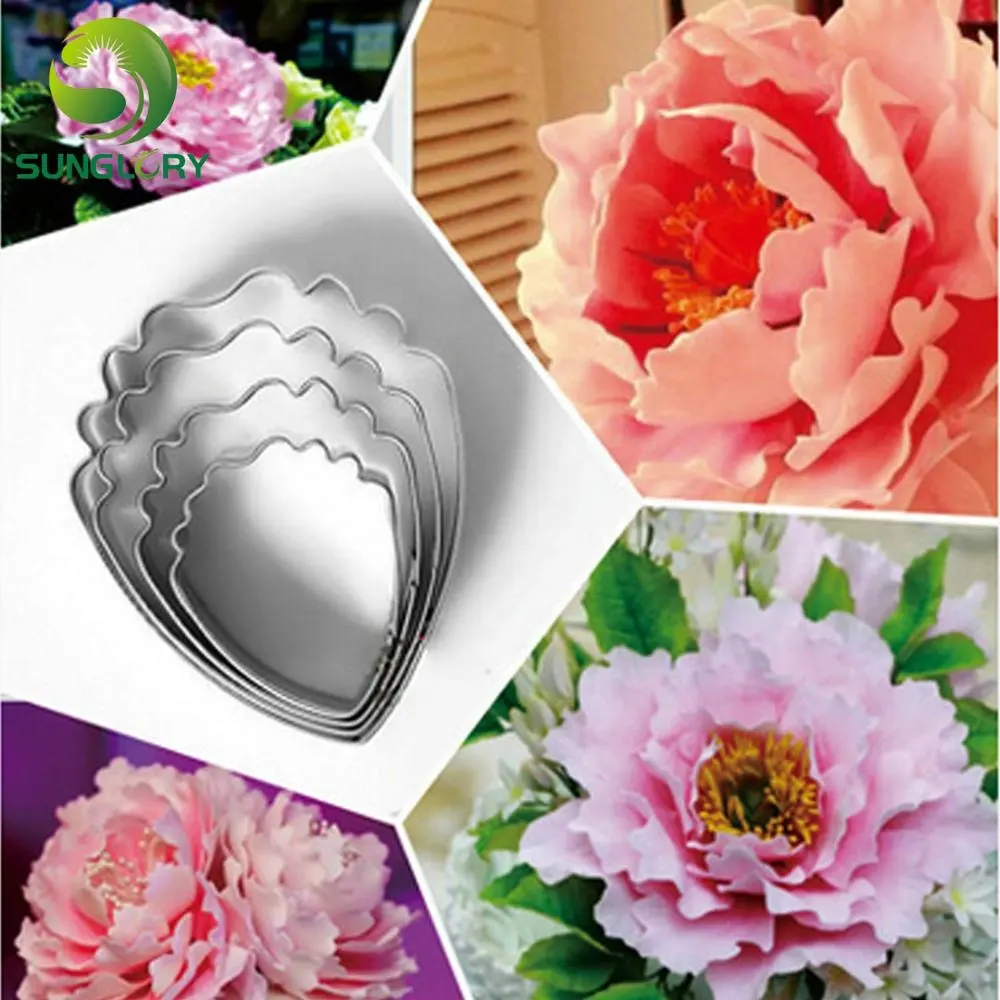 4PCS Stainless Steel Sugarcraft Floral Flower Cutters Set Peony Petal Cookie Cutter Gum Paste Fondant Mold Cake Decorating Tools
