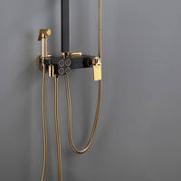 Panneau de douche noir or laiton thermostatique affichage numérique cascade de pluie poche Villa noir