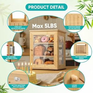 Boîte à pain en bambou Zhenyuan 5 lbs, trois niveaux, conteneur de rangement réglable pour comptoir de cuisine, présentoir alimentaire pour boulangerie - Product Image 1