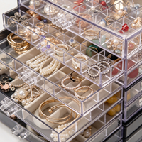 Organisateur de bijoux moderne en acrylique transparent à 5 tiroirs, boîte de rangement pour boucles d'oreilles à 84 compartiments, présentoir pour commode de chambre, cadeau