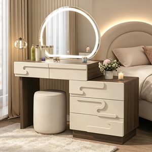 Coiffeuse moderne avec miroir éclairé et tabouret pour chambre à coucher - Product Image 3