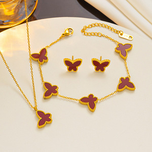 Ensemble de bijoux en alliage de papillon rose de qualité supérieure, collier, bracelet, boucles d'oreilles, accessoires de mode pour femmes - Product Image 5