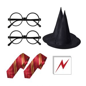 Disfraces de Mago de Halloween para Cosplay: Tatuaje de Cicatriz, Corbata a Rayas, Varita, Sombrero Negro y Gafas - Product Image 1