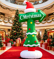 Décoration gonflable de Noël amusante en forme de panneau de signalisation, arbre de Noël avec boules décoratives et LED intégrées pour la décoration de jardin