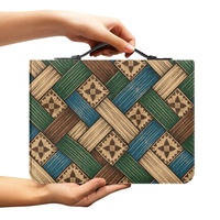 Housse de Bible en cuir PU tissée sur mesure avec motif géométrique, fermeture éclair et poignée de transport