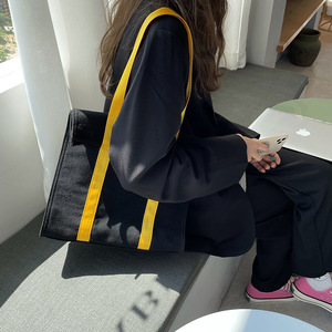 <b>Canvas</b> <b>Tote</b> Bag Blue Yellow Stripes Magnetic Buckle Medium Size Commuting Shoulder Bag Solid Color Summer 2021 - Product Image 3